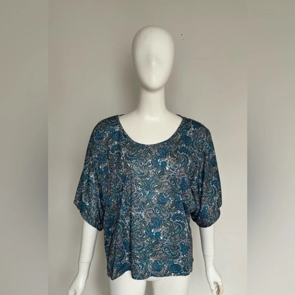 ANGELA Womens Sz Large Paisley Floral Dolman Short Sleeve Top NWOT - Picture 1 of 6